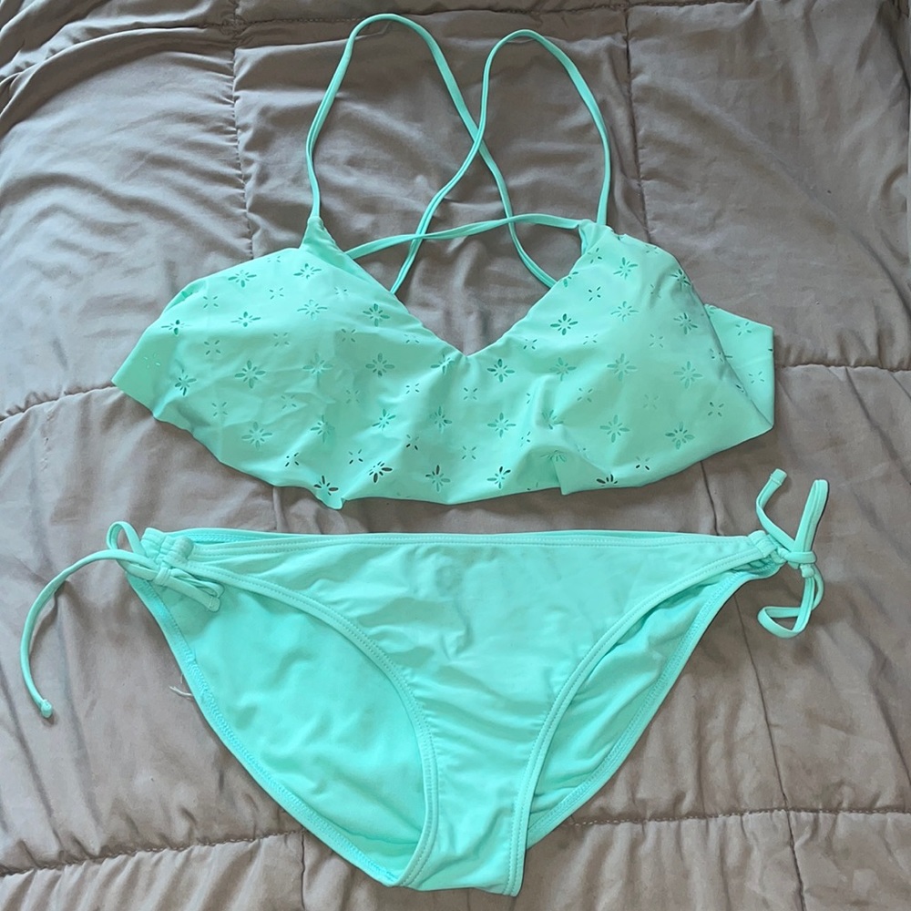 Arizona Jean Co Juniors Flounce Teal Bikini Set